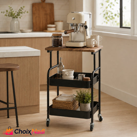 Desserte mobile 3 niveaux avec table d’appoint