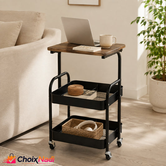 Desserte mobile 3 niveaux avec table d’appoint