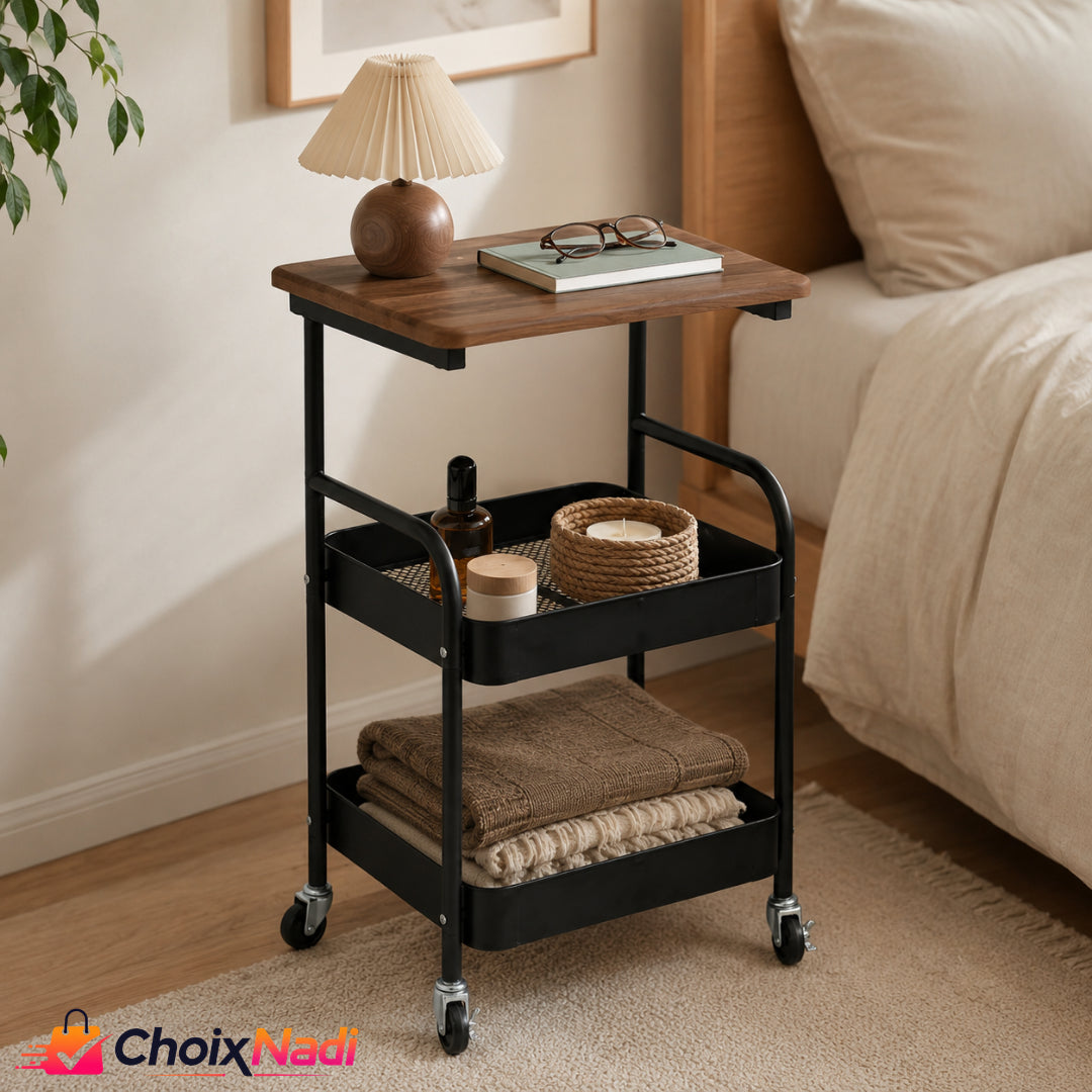 Desserte mobile 3 niveaux avec table d’appoint