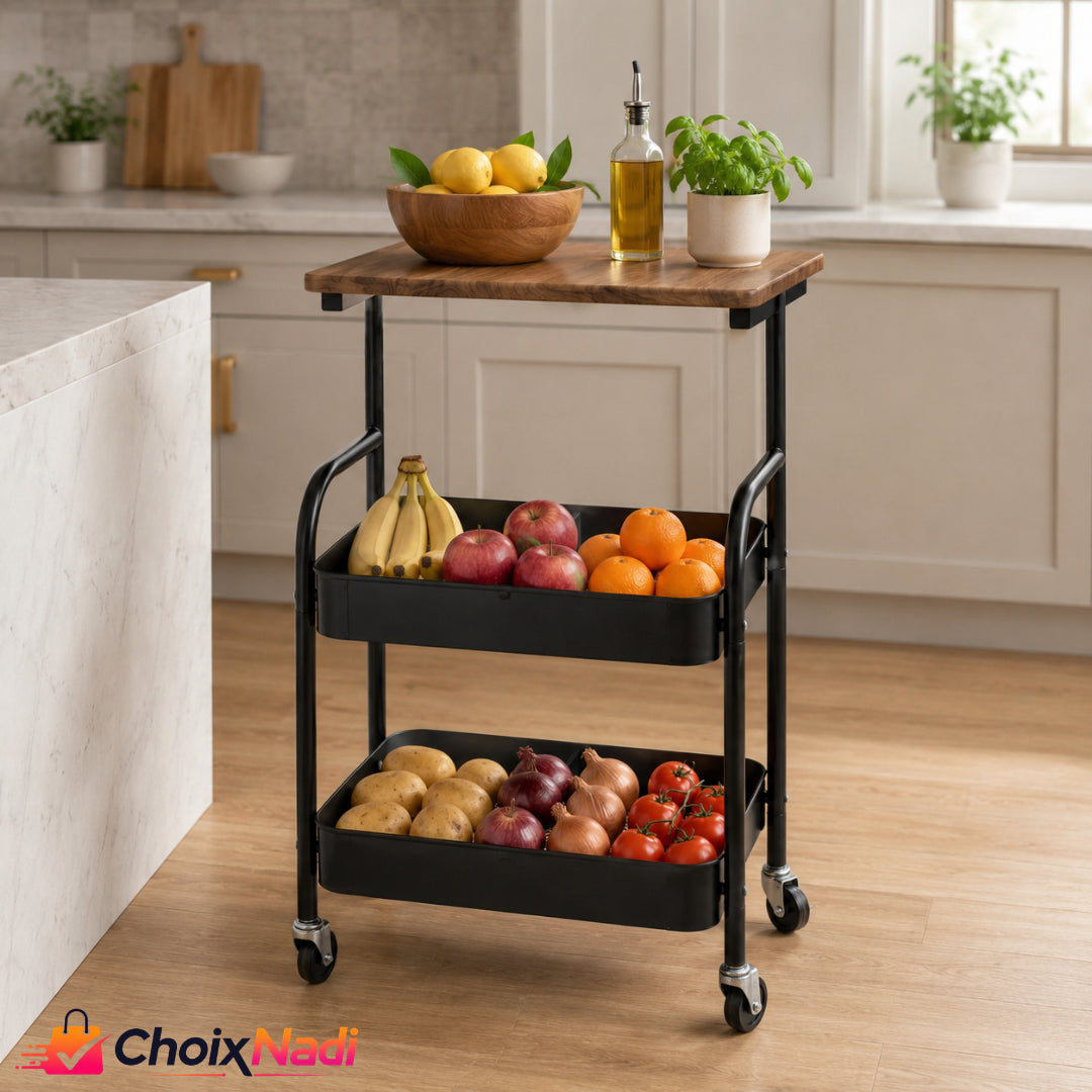 Desserte mobile 3 niveaux avec table d’appoint