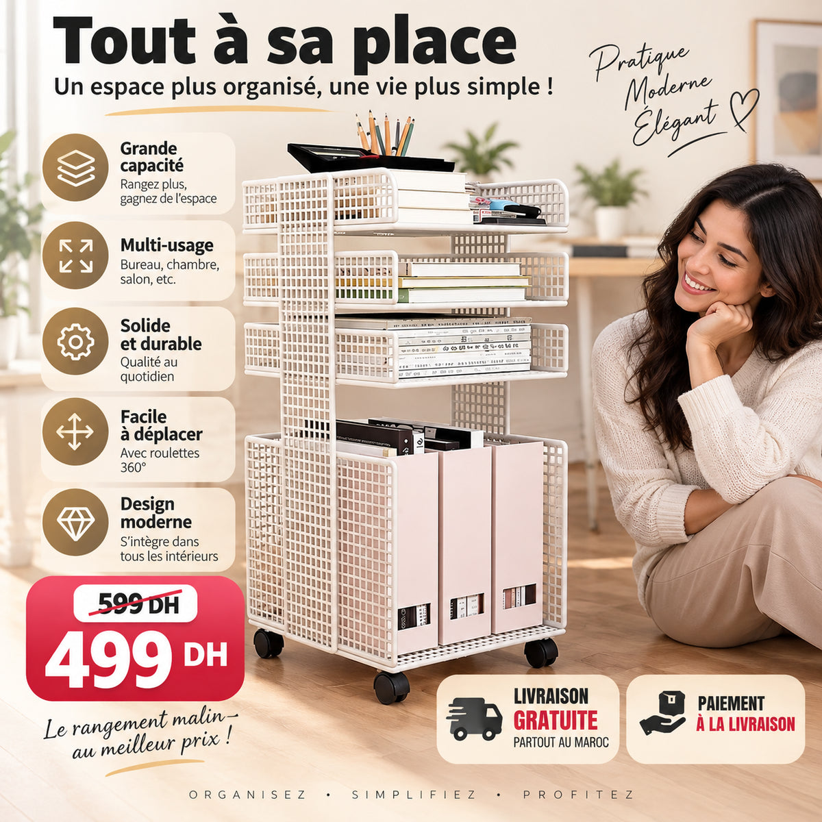 Organisateur de Rangement Mobile Multi-Niveaux
